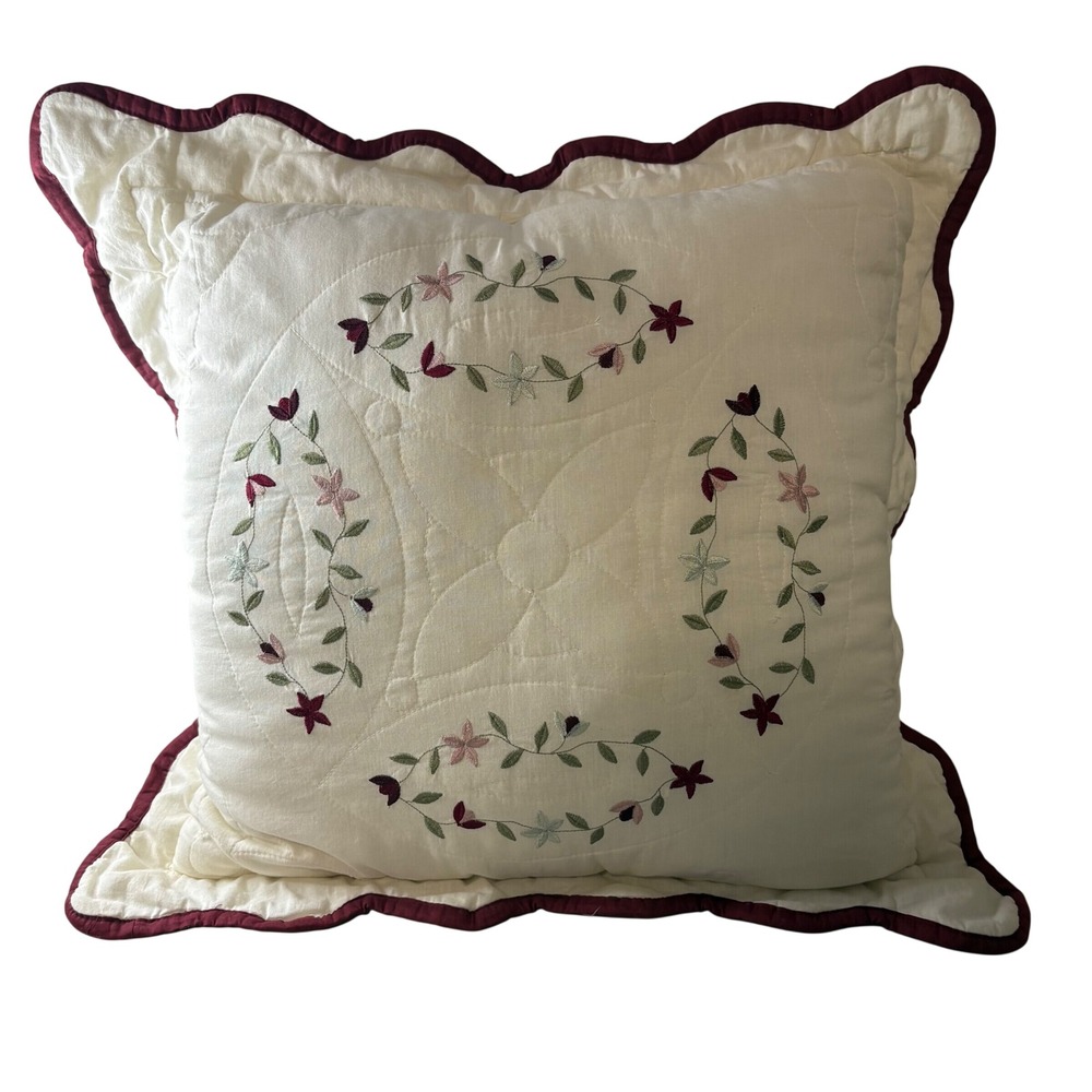 Home JCPenney Embroidered Floral Quilted Scalloped Throw Pillow Crm Cottagecore
